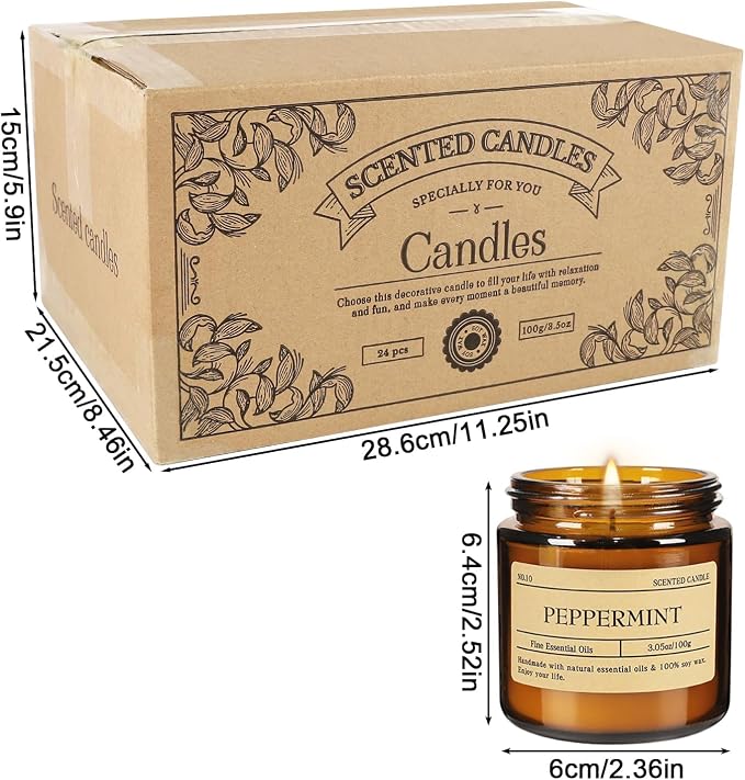 Scented Candle Set 24 Pack (3.05oz Each) - Aromatherapy Candles with Essential Oils, Smokeless Soy Wax Candles in 12 Scents, Gift for Women/Mom, Valentine/Mother's Day/Christmas/Birthday