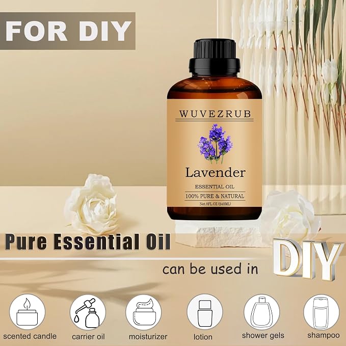 Lavender Essential Oils, 240ML Pure and Natural Essential Oil for Aromatherapy Diffuser - Lavender /8 Fl Oz