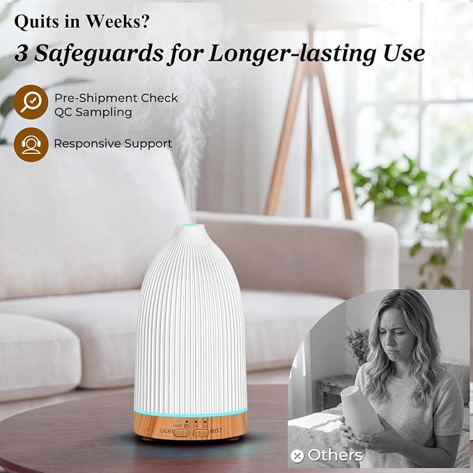 URPOWER 2PACK 150ML Essential Oil Diffusers for Home, Ultrasonic Aromatherapy Diffuser with 7 Color Changing Lights, Timer & Auto Shut-Off, Scent Diffuser for Bedroom, Office, Yoga