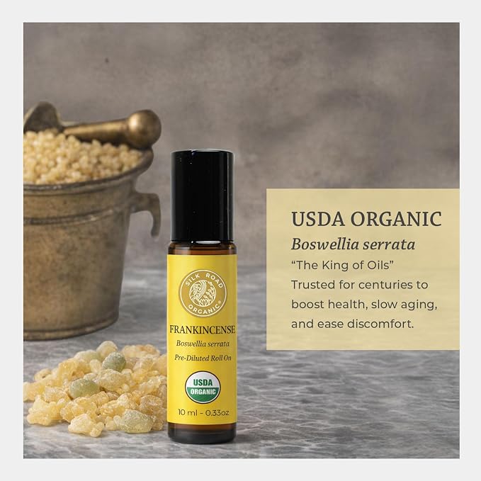 Silk Road Organic Frankincense Serrata Essential Oil Roll on | 100% Pure USDA Certified Aromatherapy Roller to Soothe Body & Mind (10 ml)
