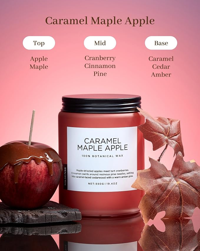 M&SENSE Caramel Apple Pie Candles for Home Scented, Natural Soy Wax 19.4oz Long Lasting 110 Hours Clean Non Toxic Large 2 Wick Candle Gifts for Easter Birthday Housewarming Gifts