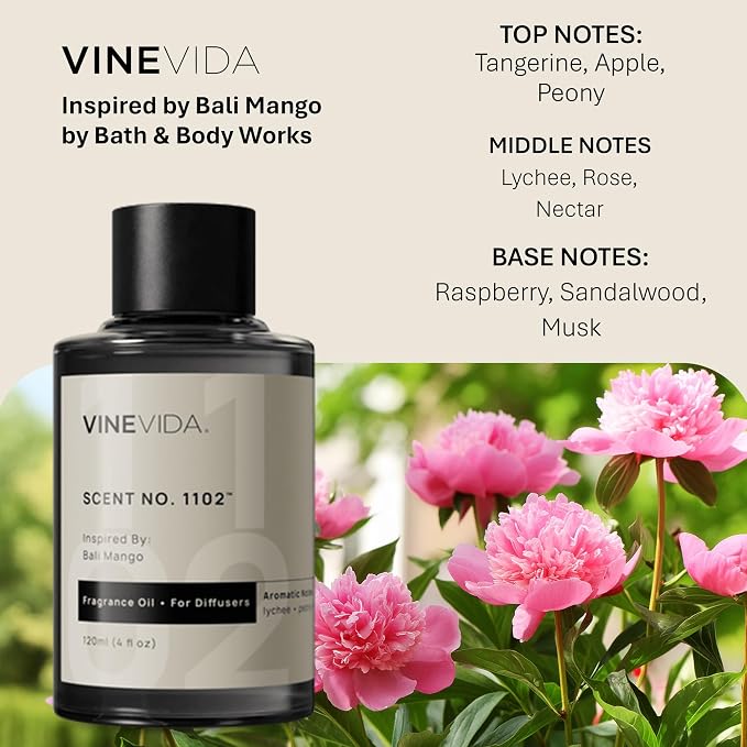 VINEVIDA [4 Fl Oz] Scent NO. 1102 Fragrance Oil for Cold Air Diffusers, Aromatic Notes of Lychee Peony Sandalwood, Essential Oils for Diffuser Oil Refill & Air Freshener Room Spray