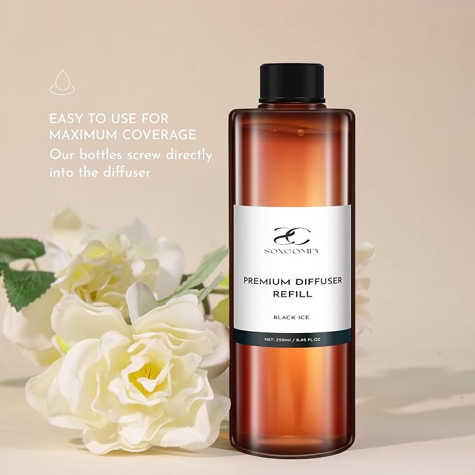 Diffuser Oil Refill, 250ml / 8.45 fl oz, Black ICE - Reed & Aromatherapy Diffuser Oil, Long-Lasting Home Fragrance, Grapefruit, Jasmine & Cedar Notes