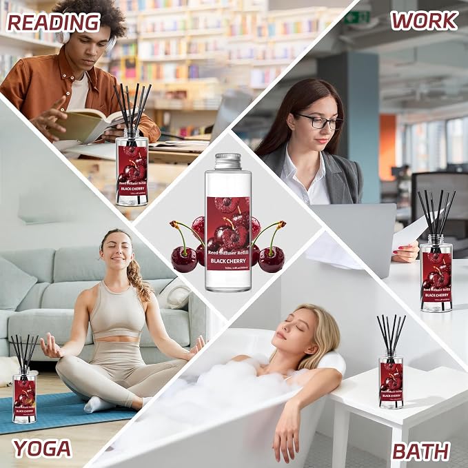 SCENTORINI Reed Diffuser Oil Refill, Black Cherry Diffuser Oil 6.76 Fl Oz, Natural Scented Essential Oil Refill Long Lasting Summer Home Fragrance for Room Spa Aromatherapy Bathroom Home Decor