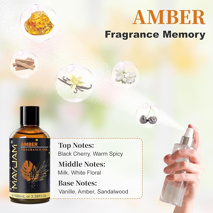Amber Fragrance Oil Essential Oil, MAYJAM 3.38FL.OZ Amber Oil for Diffusers for Home, Long Lasting Scented Oils for Soap Candle Making - 100ML