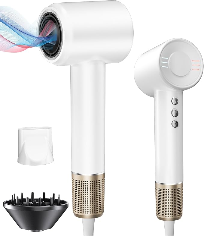 Bopcal Hair Dryer - 1-5 Mins Fast Drying Ionic Blow Dryer, 150,000RPM High-Speed, 500M Negative Ions Reduce 70% Frizz, Low Noise with Magnetic Diffuser & Nozzle, Home Travel Salon Use, Dark Black
