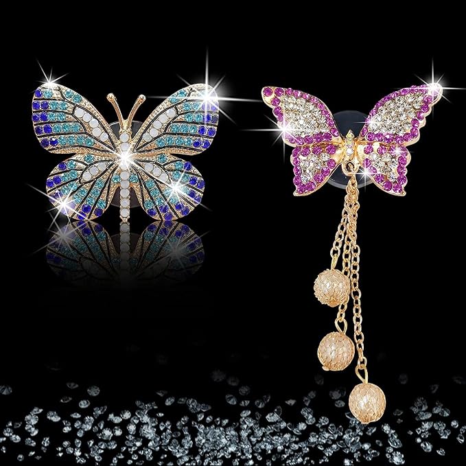 Bling Butterfly Air Vent Clips, 4 Pcs Crystal Pendant Fresheners, Diffuser Diamond Decoration, Cute Interior Decor Accessories for Women