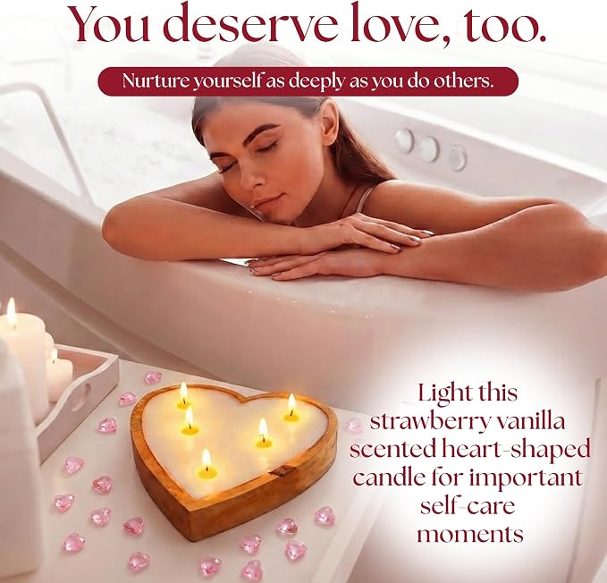 Dough Bowl Candle Co. Strawberry Candle - Large Strawberry Vanilla 10x10x2 Valentine Candles for Home Scented, 5 Wick Heart Shaped Strong Scented Long Lasting Aromatherapy for Women, Candles Gift
