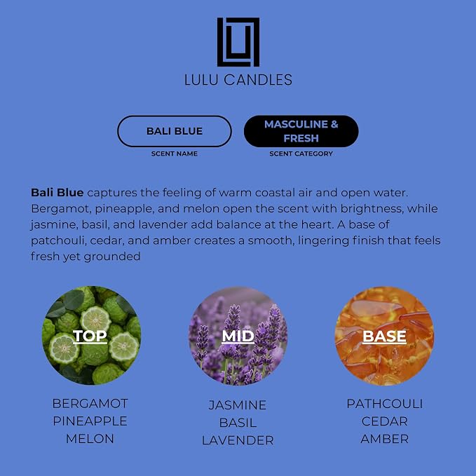 Lulu Candles | Reed Diffuser Set | Bali Blue | 6 Reed Sticks | Scent Diffuser for Bedroom Bathroom Living Room & Office (4.2 FL Oz.)