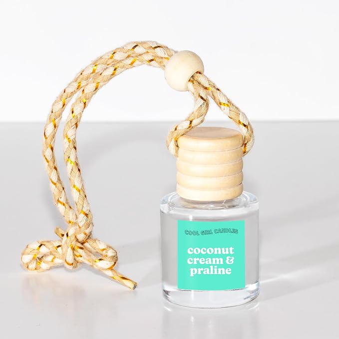 COOLGIRLCANDLES Coconut Cream & Praline Car Hanging Fragrance Oil Diffuser Car Air Freshener Diffuser for Essential Oils, Scents Aromatherapy Automobile Diffuser, Long Lasting Car Diffuser Bottle
