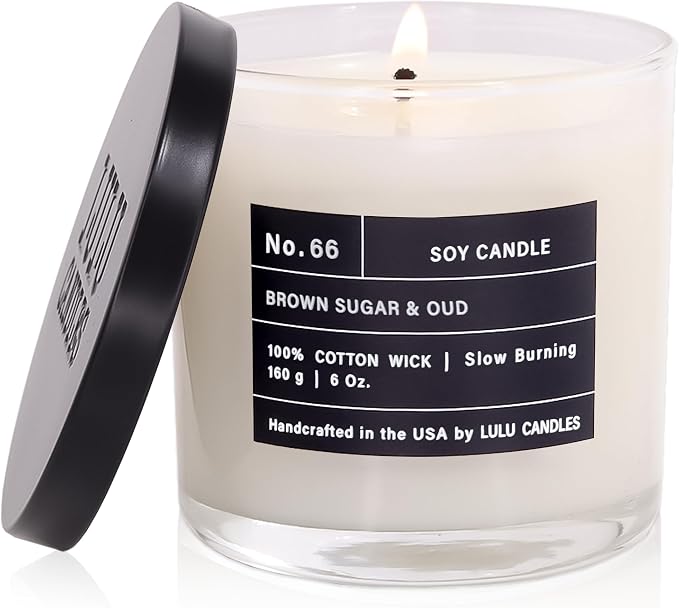 Lulu Candles | Brown Sugar & Oud | Luxury Scented Soy Jar Candle | Hand Poured in The USA | Highly Scented & Long Lasting- 6 Oz.