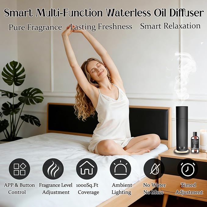 Waterless Essential Oil Diffuser, Scent Air Machine for Home with Hotel Scent Oil, Covers Up to 1000 Sq.Ft, Adjustable Mist & Timer, Hotel and Commercial Use
