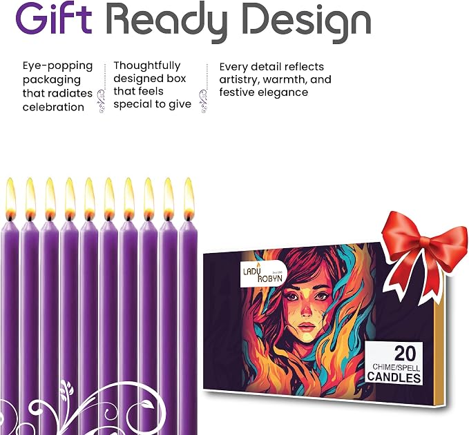 Set of 20 Solid Color Taper Candles – 4-Inch Dripless Paraffin Wax Candles with Cotton Wick – Ideal for Weddings, Shabbat, Holiday & Home Decor, Gift Set (Purple)