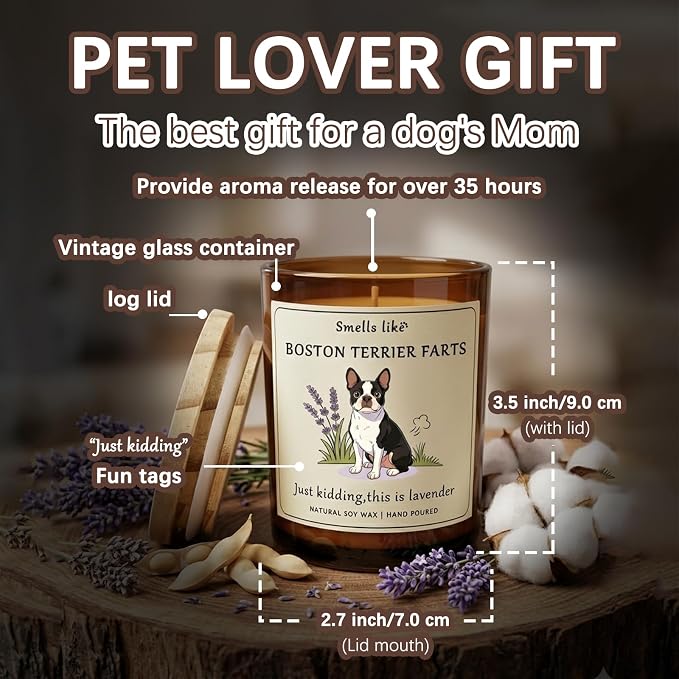 Boston Terrier Gifts for Women - Men Boston Terrier Dog Mom Candle Birthday & Dog Lovers Farts Candle Themed Crafted by Natural Soy Wax Lavender Scented Candle Decoration for Christmas Housewarming