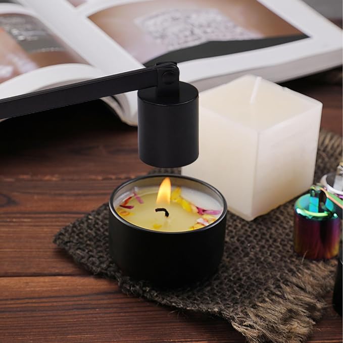 Flylin Candle Snuffer, Stainless Steel Elegant Candle Extinguisher with Long Handle, Straight Tube Candlesnuffers Extinguish for Tea Light Candles Fireplace Church Wedding Candle (Black)