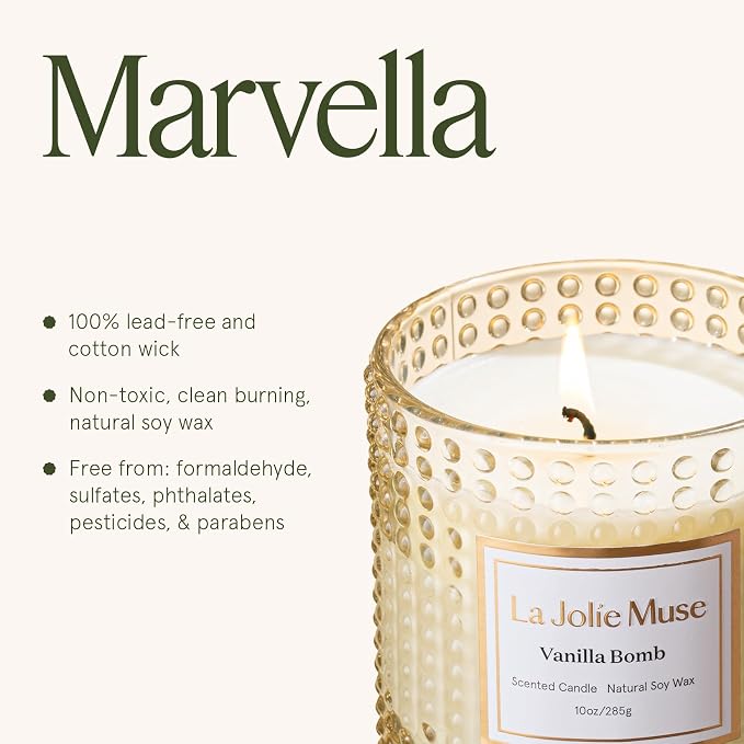 LA JOLIE MUSE Vanilla Zest Scented Candles for Home, Natural Soy, 55 Hrs | Luxury Jar Candle, Clean Non Toxic, Gifts for Women & Men, Decorative Gourmand Candle, Pretty Candle, Lemon Coconut Bergamot