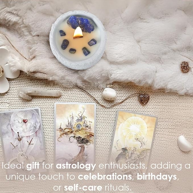 Crystal Candles for Aries & Gemini - Lapis Lazuli Healing Stone Astrology Scented Candles | Nature Essential Oil Aromatherapy Gifts for Women | Spiritual Birthday Gifts