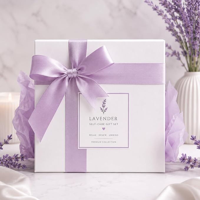Self Care Gifts for Women: Luxury Lavender Spa Kit With Candle Mug Bath Salt Scrub Soap & More - Self Care Gift Set For Mom Friend Wife - Premium Relaxation Box for Birthday Anniversary