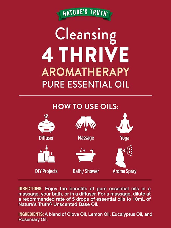 Nature's Truth 4 Thrive Essential Oil | 15 mL | with Eucalyptus, Rosemary, Lemon, and Clove Oils | for Aromatherapy | Pure Plant Based, Non-GMO & Gluten Free
