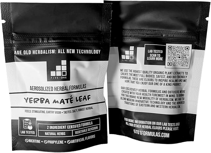 5:1 Formulas Yerba Mate Organic Portable Botanical Fragrance Stick - Lab-Tested Essential Herbal Personal Aroma Accessory with Vegetable Glycerin