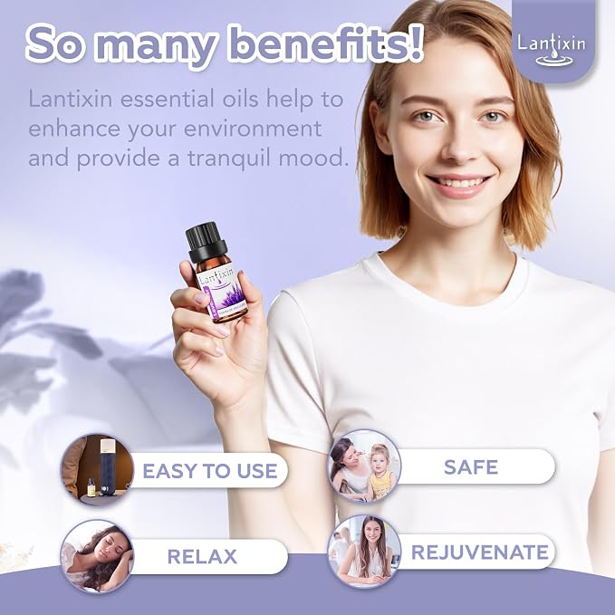 Lantixin Top 6 Essential Oils Set: Frankincense, Rosemary, Eucalyptus, Lavender, Sweet Orange, Lemon - Perfect Starter Kit for Diffusers, Aromatherapy Beginners - 6 x 0.3 oz (1.8 fl oz Total)