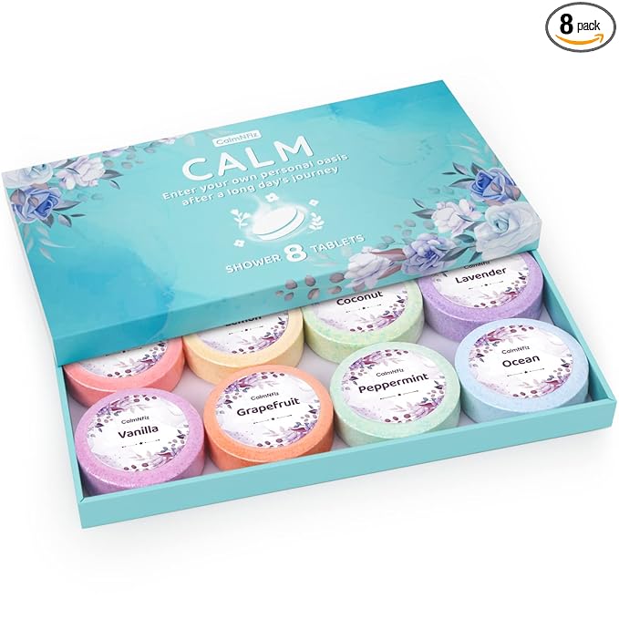 CalmNFiz Shower Steamers 8 Pack Set, Scented Shower Bombs Tablets in Box with 8 Fragrances, Fathers Day Gift for Dad, Self-Care & Relaxation Birthday Gifts for Women & Men, Mom, Wife, Friend