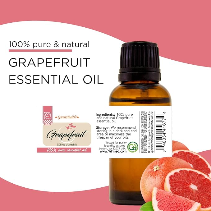 Grapefruit Essential Oil – 8 fl oz (237 ml) Aluminum Bottle w/Plug Cap – 100% Pure Essential Oil – GreenHealth