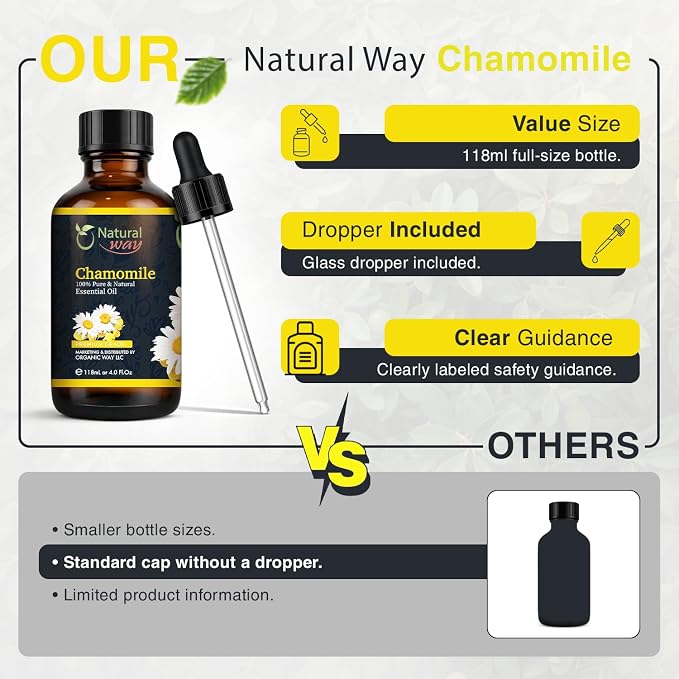 Chamomile Essential Oil | Pure Aromatherapy Oil for Diffusers, Hair Growth, Skin, Scalp Care, Massage | Refreshing Hair Oil for Women & Men | Natural Essential Oil for Diffuser | 4 Fl Oz (120 mL)