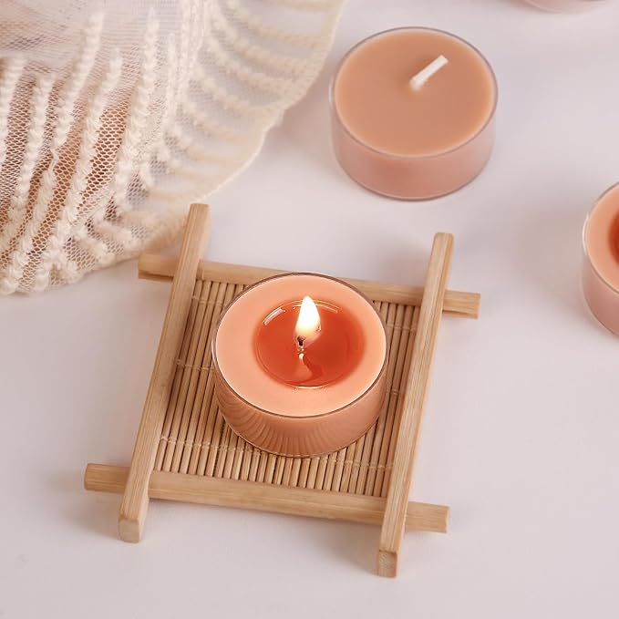 DEYBBY Natural Velvet Wood Scented Soy Wax Tealight Candles Bulk, Aromatherapy Luxury Tea Candle Set of 24-4 Hour Burning Great Gift
