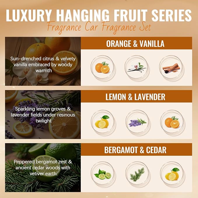 Aeshory Car Air Freshener Hanging - 3-Pack,Citrus Collection Car fresheners long lasting, Car Air Freshener for Women and Men, Premium Car Aromatherapy Essential Oil Diffuser Gift Set