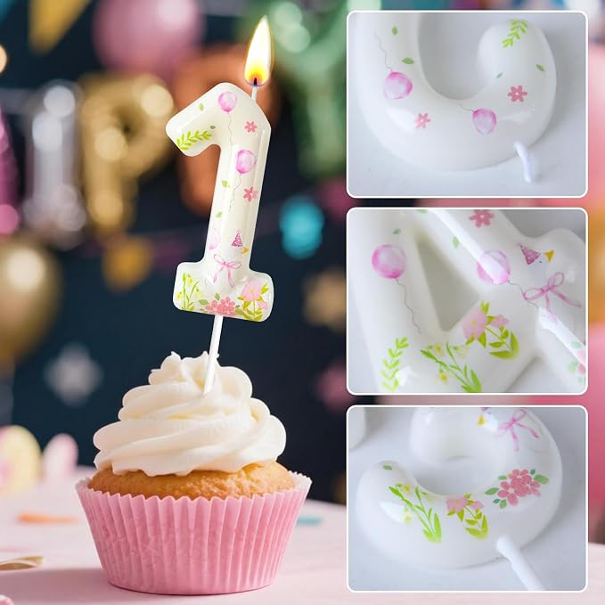Number 1 Birthday Candle for Cake – Goose Inspired Design with Floral, Balloon & Leaf Details – Farm Theme Cake Topper for Birthday Party Decoration