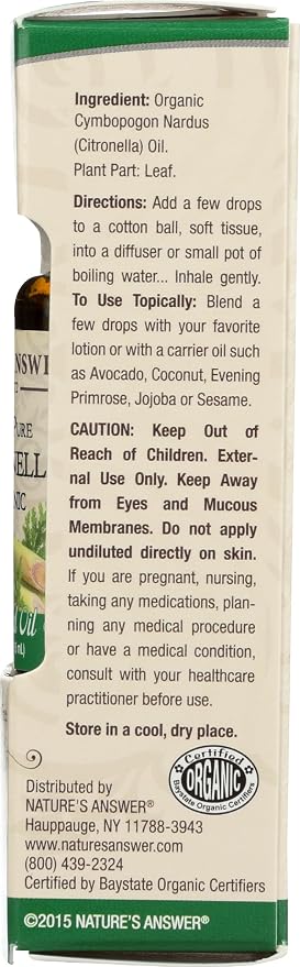 Nature's Answer Pure Organic Essential Oil Citronella, 0.5 Oz