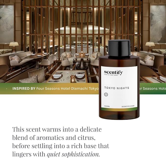 Scentify Tokyo Nights Aroma Oil Refill for Diffusers – Bergamot, Grapefruit & Sandalwood, Amber Woods – Luxury Aromatherapy Fragrance – 100ml / 3.38oz