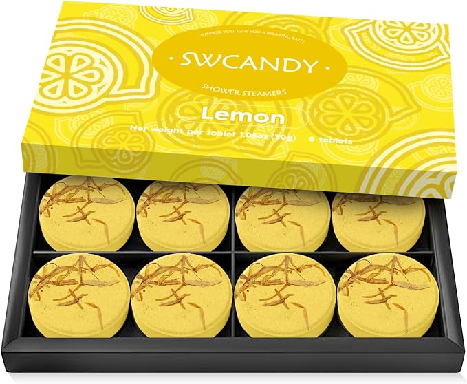 SWCANDY Shower Steamers Aromatherapy Birthday Gifts for Women Travel Essentials, 8 Pcs Lemon, Bath Bombs Shower Bombs with Natural Essential Oils, Relaxation Home SPA