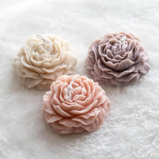 2 Pack 3.14 inch Peony Candle Molds Set - Large & Medium 2.55inch Silicone Mold for Soap Candle Making, 3D Flower Reusable Silicone Molds(Peony 2 Pack)