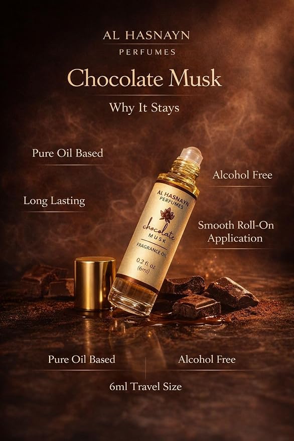 AL-HASNAYN Chocolate musk Fragrance Oil Roll-On Perfume 0.20 fl oz(6ml) |Rollerball perfume |Alcohol free| Long Lasting | Gifts for men women|