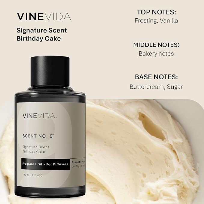 VINEVIDA [4 Fl Oz] Birthday Cake Fragrance Oil for Cold Air Diffusers, Essential Oils for Diffuser Oil Refill & Air Freshener Room Spray