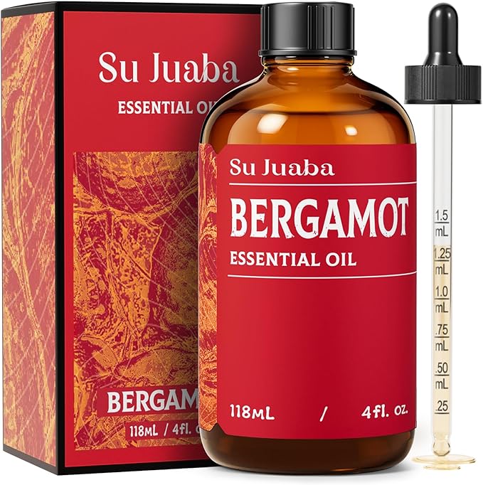 SU JUABA Bergamot Essential Oil 4 Fl Oz for Refreshes Uplifts, Skin, Hair,Diffuser, Aromatherapy -118ml