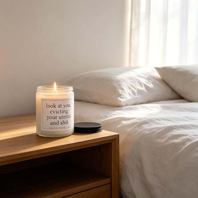 “Look at You Evicting Your Uterus and Sh*t” Candle - Hysterectomy Recovery Gifts, Hysterectomy Gifts, Get Well Gift for Women After Surgery, Lavender & Eucalyptus, 100% Soy Wax, 7OZ