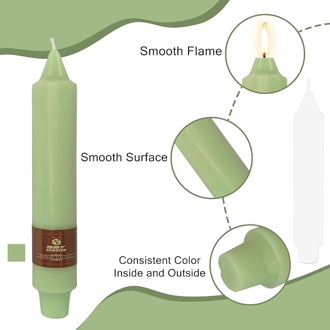 Unscented Taper Candles 7 in Small Candlesticks Light Green Candles 4 Pack for Dinner Household Wedding Party Home Décor