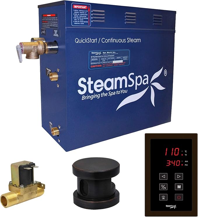 7.5kW Steam Sauna Generator Sentry Series 240V Steam Generator with Touch Screen, Steamhead, Built-in Steam Shower Auto Drain, ACU Quickstart Steam Bath Generator (Bronze)