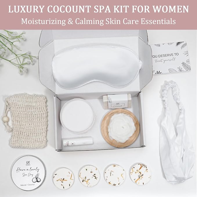 Mothers Day Spa Gifts for Women, Bath and Body Gift Basket Birthday Gifts for Women, Mothers Day Coconut Home Spa Set Relaxation Self Care Gift for Woman Mom Wife Sister, Body Care Set for Friends