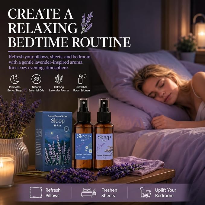 SCENTORINI Sleep Spray, 5.07 oz Pillow Spray with Lavender Essential Oil for Sleep Relaxing, 2 Pack Lavender & Sandalwood, Chamomile, Pillow Mist for Bedding, Sheets Liners, Room Spray Air Freshener