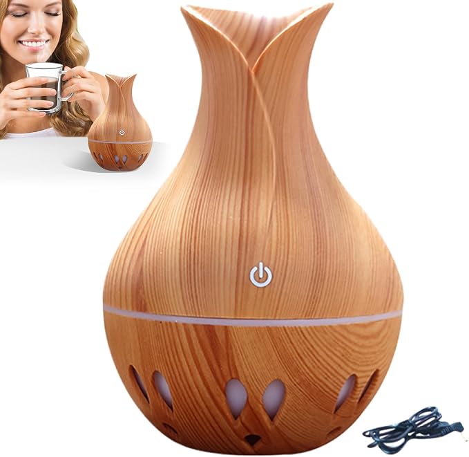 Essential Oil Diffuser, 130ml Aromatherapy Diffuser with 7 Colour Lights and Waterless Auto-Off, Mute Mist, Non Slip Electric for Bedroom, Office, Spa Style 1