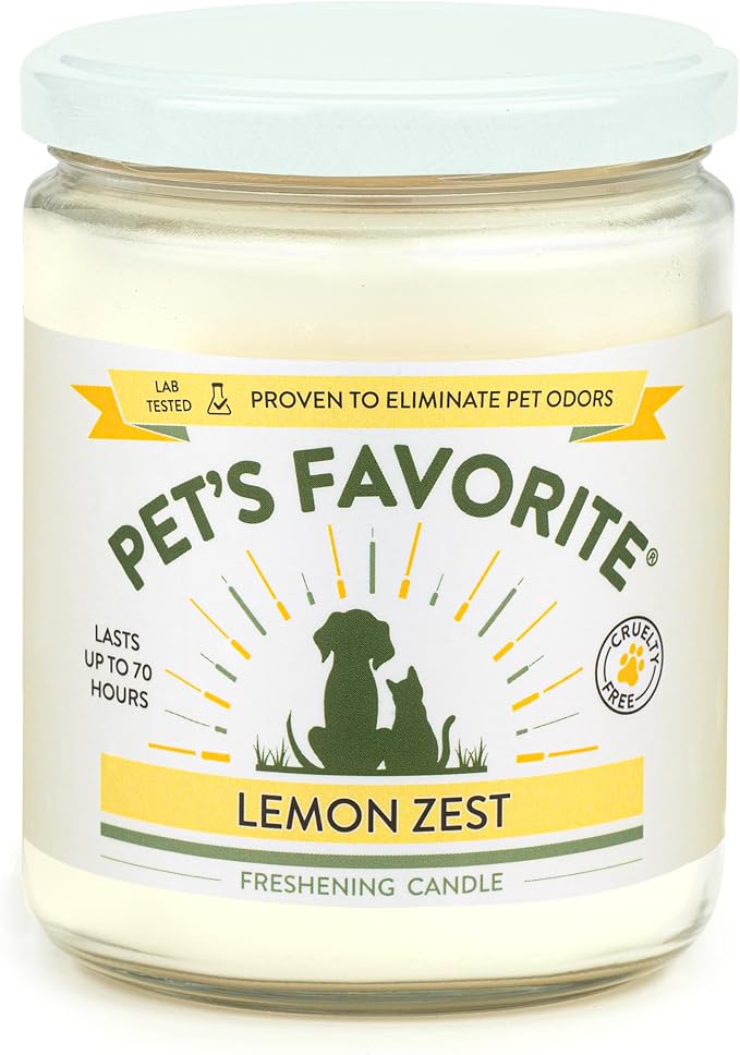 Pet's Favorite Pet Odor Candle, Clean Burning, Long Lasting Scented Candles with a Cotton Wick. (Clean Laundry/Lemon Zest, Pack of 2)