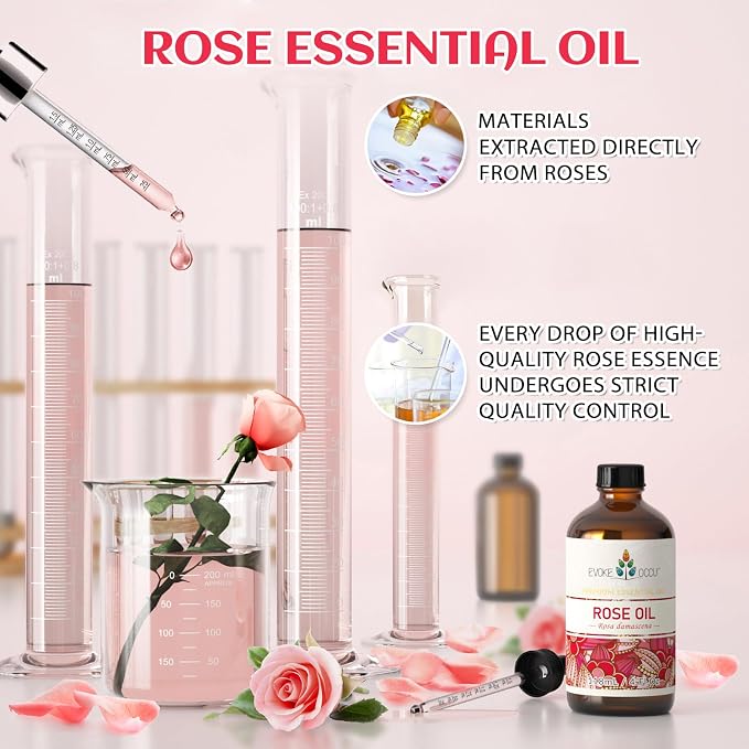 EVOKE OCCU Rose Essential Oil for Skin Care, Relaxation, Home Cleaning, Add to Diffuser and Spary, DIY Candle and Soap - 4 Fl Oz