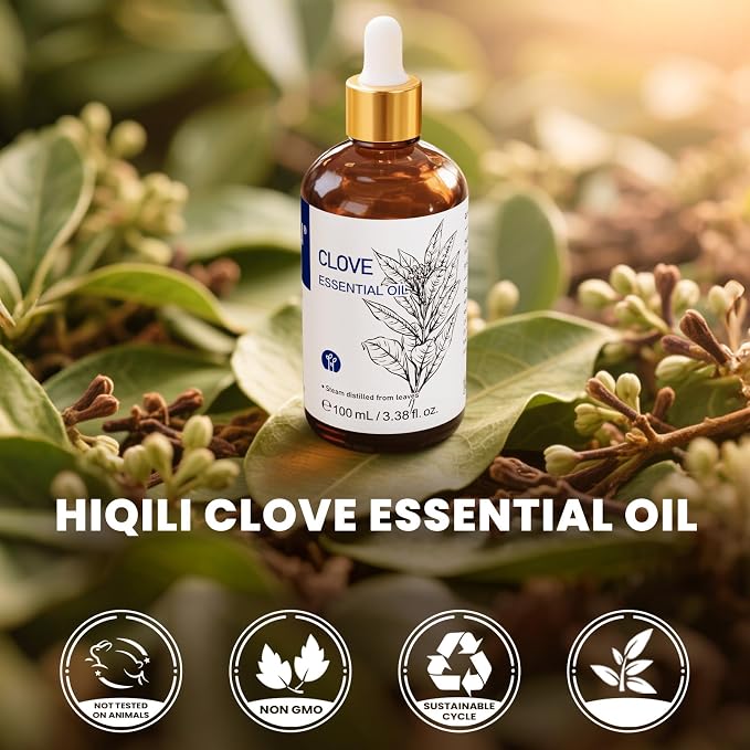 HIQILI 100ML Clove Oil for Teeth and Gums, Tooth Aches, Spray, Aromatherapy - 3.38 Fl Oz