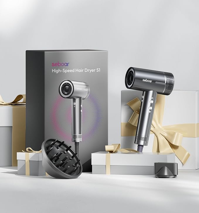 High-Speed Ionic Hair Dryer with Diffuser, Professional LCD Display Thermo-Control Blow Dryer, 1500W Fast Dry, 500 Million Negative Hairdryer, Low Noise, Lightweight for Travel Home Salon