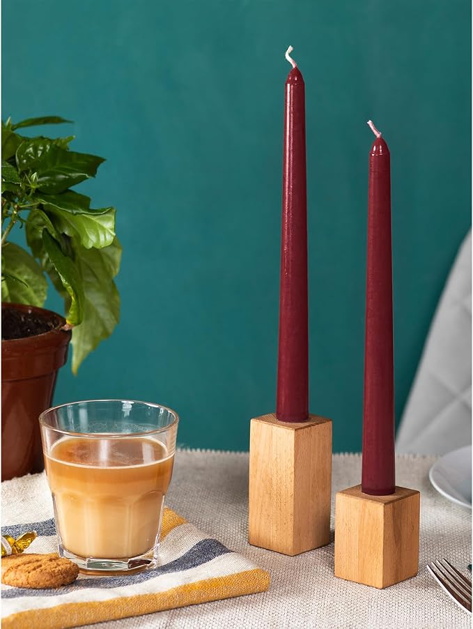 CANDWAX 12 inch Burgundy Taper Candle Pack of 4 - Unscented Smokeless Dripless Candlesticks - Candle Sticks for Party Décor, Christmas Home Decor, Dinner Table Centerpieces - Christmas Taper Candles