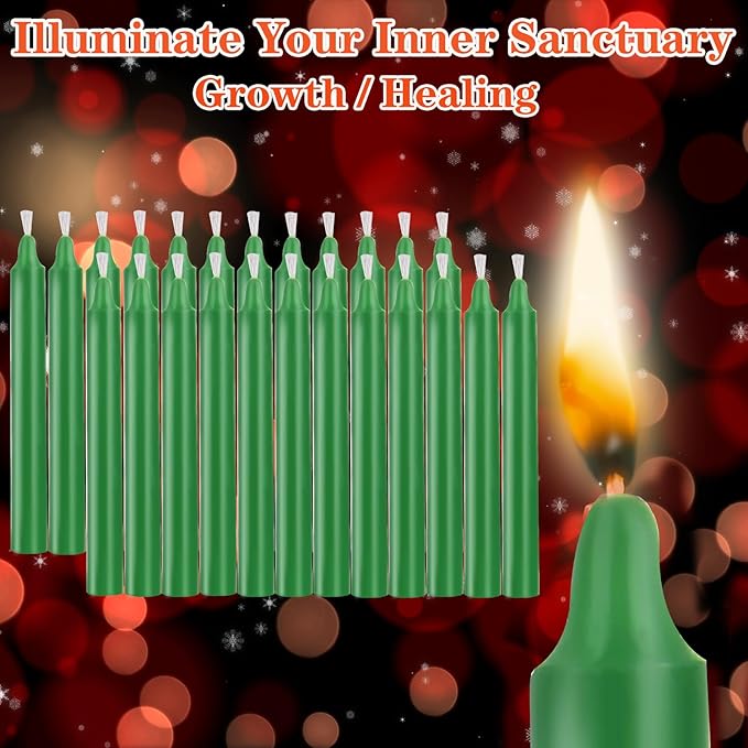 Kunrsug 24 Pack Green Spell Chime Candles – Premium Mini Unscented Taper Candles for Rituals, Prayer, Birthdays, Meditation, Altar, Spells, Chime Candles - 4 Inch Tall - Ideal for Witches
